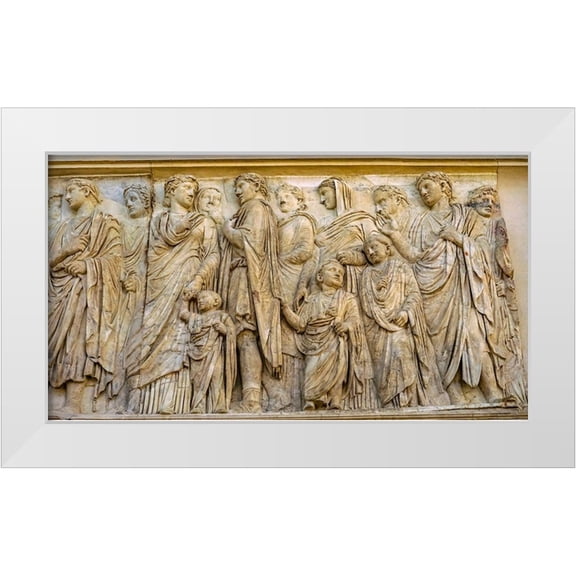 Perry, William 32x19 White Modern Wood Framed Museum Art Print Titled - Imperial Family Statue Ara Pacis Altar of Augustus Peace-Rome-Italy