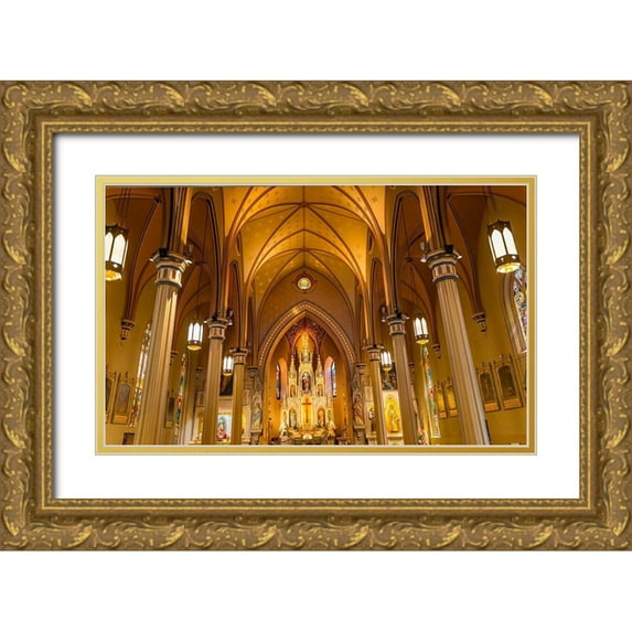 Perry, William 32x21 Gold Ornate Wood Framed with Double Matting Museum Art Print Titled - Basilica Stained glass Saint Joseph Catholic Church-San Antonio-Texas Built in 1871