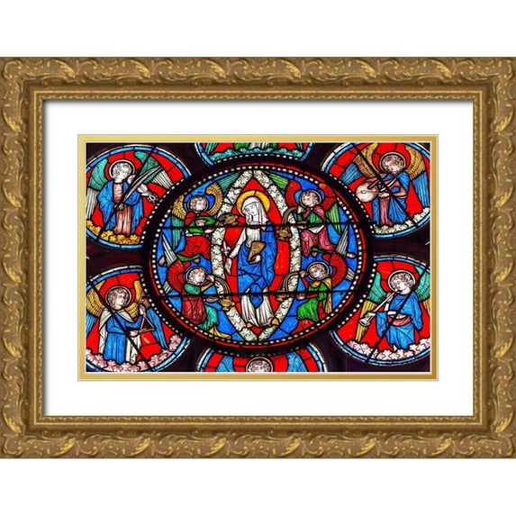 Perry, William 32x23 Gold Ornate Wood Framed with Double Matting Museum Art Print Titled - Virgin Mary-Angels stained glass-Notre Dame Cathedral-Paris-France
