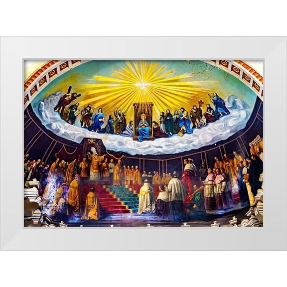 Perry, William 32x24 White Modern Wood Framed Museum Art Print Titled - Virgin Mary Bishop Frescoes Altar La Compania Church Puebla-Mexico Jesuit church built in 1767