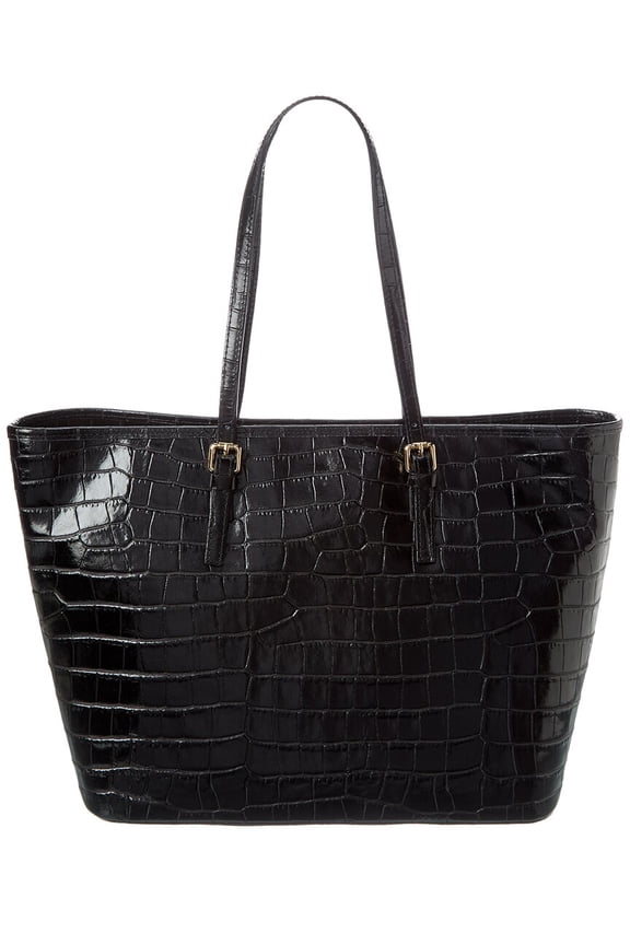 New York Croc-Embossed Leather Tote, Black