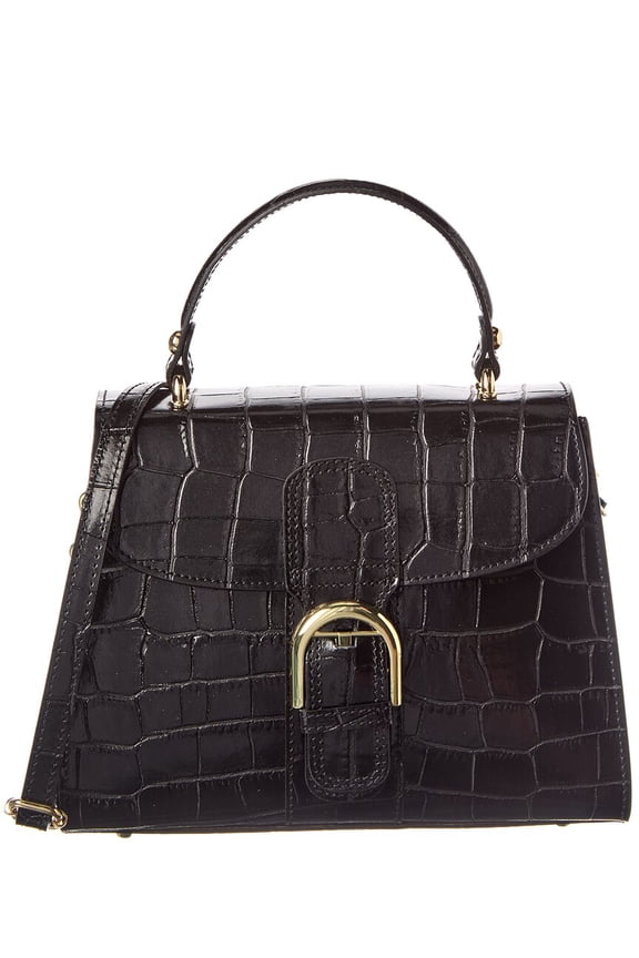New York Niamh Croc-Embossed Leather Satchel, Black