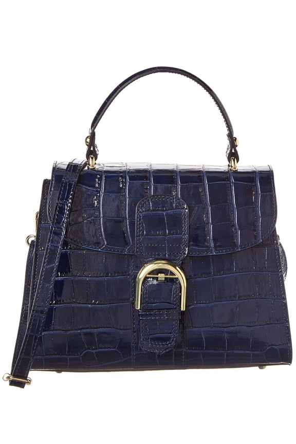 New York Niamh Croc-Embossed Leather Satchel, Blue