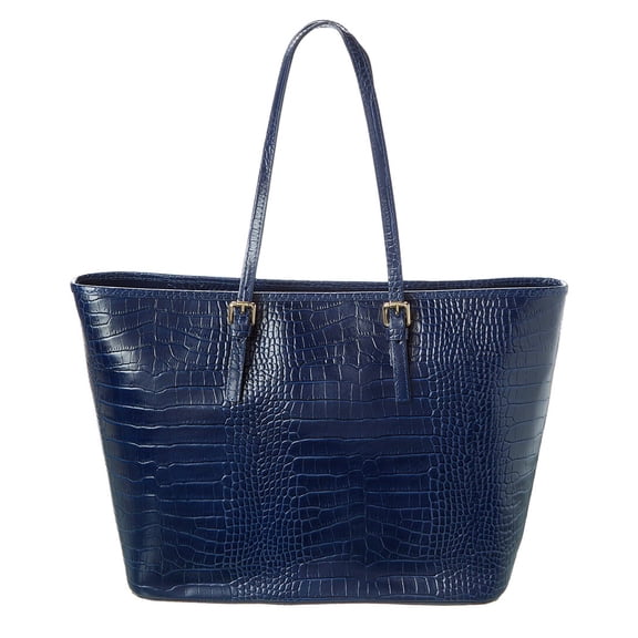 Persaman New York Penny Croc-Embossed Leather Tote, Blue
