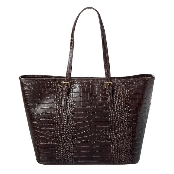 Persaman New York Penny Croc-Embossed Leather Tote, Brown