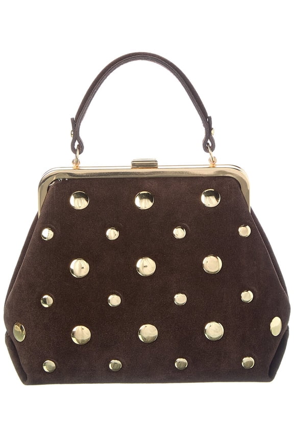 New York Suede Studded Satchel, Brown