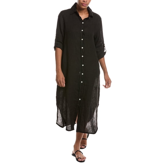 Persaman New York womens Linen Midi Dress, m, Black