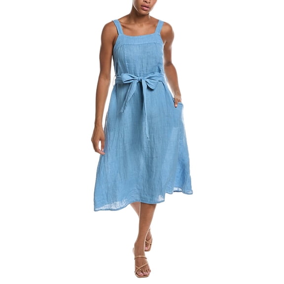Persaman New York womens Linen Midi Dress, s, Blue
