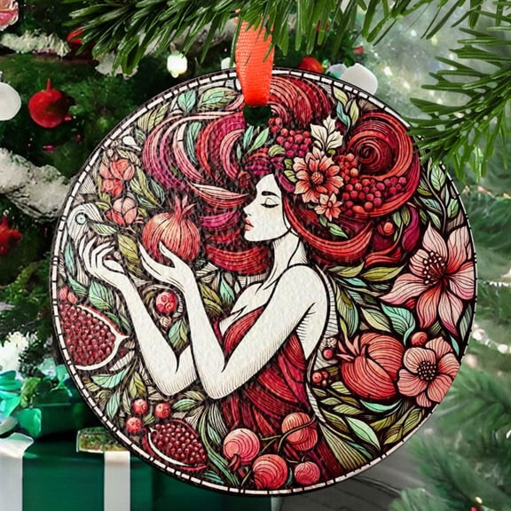 Persephone Stained Glass SunCatcher Persephone Greek Goddess Window Hanging Protection Charm Pomegranate Home Decor Gift, Stained Glass Ornament 2025, Holiday Decoration, Seasonal