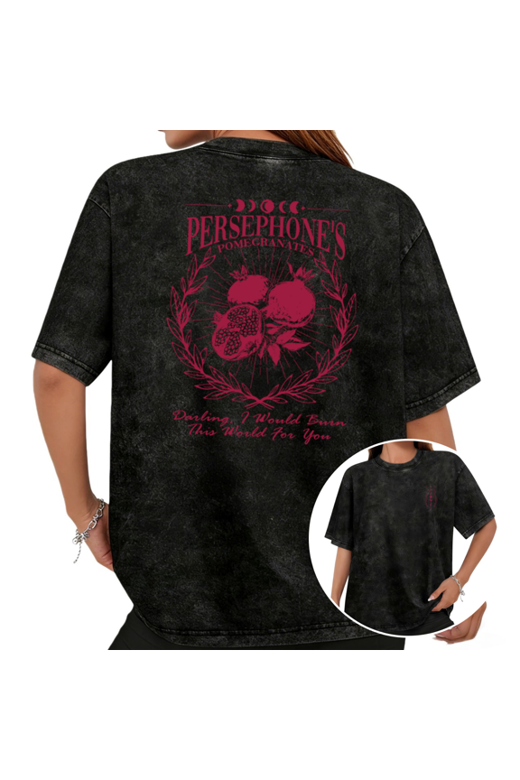 Persephone's Pomegranate Dark Romance Quote Graphic Tees T-Shirt Tops Short Sleeve Black S-2XL Plus Size