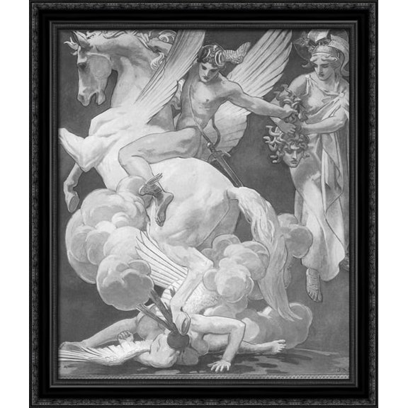 Perseus on Pegasus Slaying Medusa 28x34 Large Black Ornate Wood Framed Canvas Art by John Singer Sargent