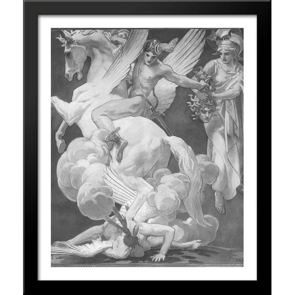 Perseus on Pegasus Slaying Medusa 28x34 Large Black Wood Framed Print Art by John Singer Sargent