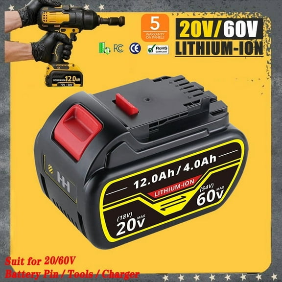 Persever 1Pc 4.0Ah-12.0Ah DCB606 Li-on Battery Replace for De-wal-t 20v/60v Flex-Volt Battery Pin DCB609 DCB612 DCB615 Compatible with Power Tools & Tools DCB118 DCB1104 DCB1106 DCB1112