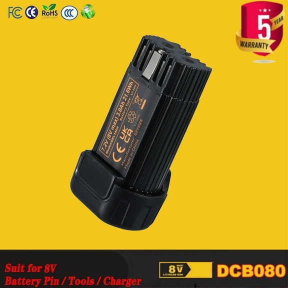 Persever 1Pcs 3.0Ah 8-Volt DCB080 Li-ion Battery Replace for DEWei 8V Battery Pin Compatible with DCF680N1 DW4390 DCF680N2 DCF680G2 Cordless Power Tools Battery