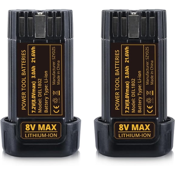Persever 2Pack 3000mAh 8V DCB080 Li-on Battery Replacement for Original 8Volt Battery DW4390 DCF680 DCF680N1 DCF680N2 DCF680G2,Compatible with Cordless Power Tools