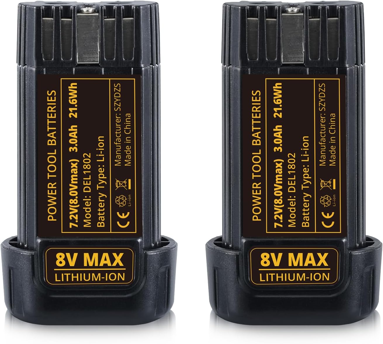 Persever 2Pack 3000mAh 8V DCB080 Li-on Battery Replacement for Original 8Volt Battery DW4390 DCF680 DCF680N1 DCF680N2 DCF680G2,Compatible with Cordless Power Tools