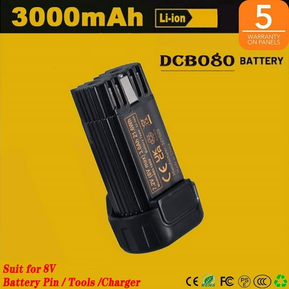 Persever 2Pack 3000mAh 8V DCB080 Li-on Battery Replacement for Original 8Volt Battery DW4390 DCF680 DCF680N1 DCF680N2 DCF680G2,Compatible with Cordless Power Tools