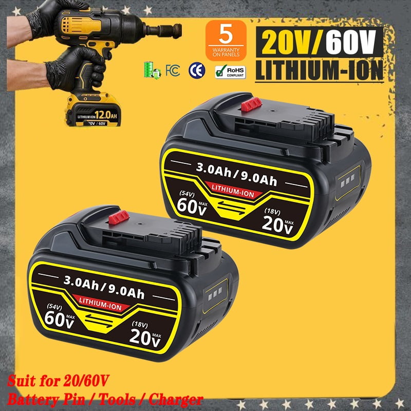 Persever 2Pcs 60V Battery, 9Ah 20V/60V Max Replacement for Dewalt Li-on Battery DCB606 DCB609 DCB612 DCB615 Compatible with 20V/60V Power Tools & Chargers DCB101 DCB115 DCB1106 DCB1112