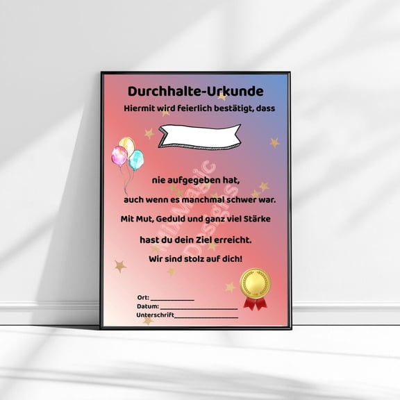 Perseverance Certificate – Motivation And Recognition – Graduation Or Success – Pdf For Postering –, Unframed Poster Size 24x36