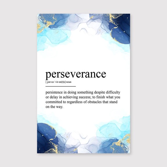 Perseverance Definition Canvas Print – Minimalist Typography Wall Art with Blue Abstract Design - 8x12 inches