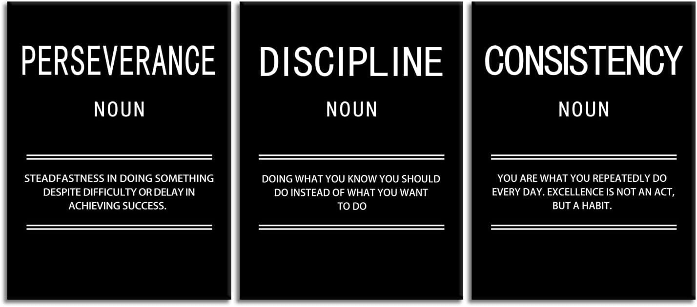 Perseverance Discipline Consistency Motivational Canvas Office 3 Panel ...