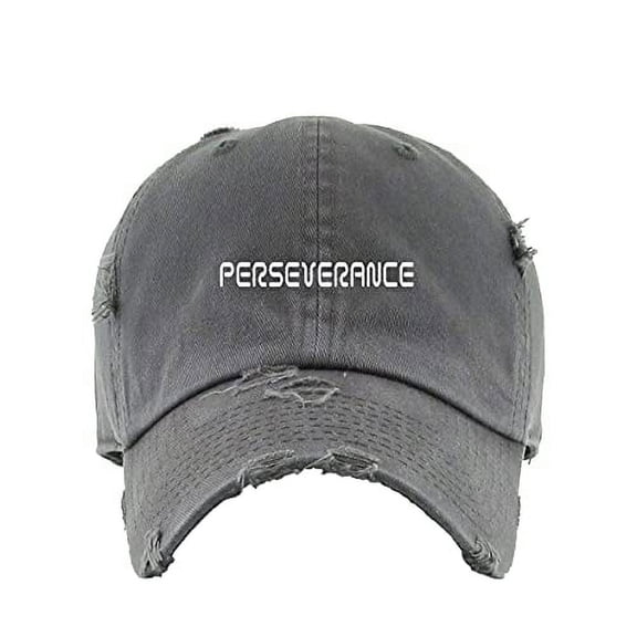 Perseverance Vintage Baseball Cap Embroidered Cotton Adjustable Distressed Dad Hat Dark Grey