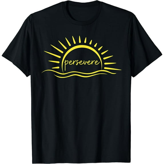 Persevere Sunset Water Inspiration Quote Graphic T-Shirt Black 2X-Large