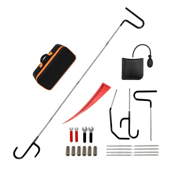 20-Piece Stainless Steel Car Tool Set, 59-inch J-Hook for Emergency Unlocking of Car Windows and Doors, Spare Key Hook
