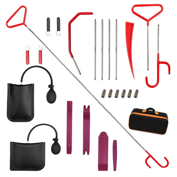 Pershook 25PC Stainless Steel Portable Professional Automotive Repair Kit, Door Opening Tool Set with 59-inch Long-Reach Hook, J-Hook Roll-Up Door Hook