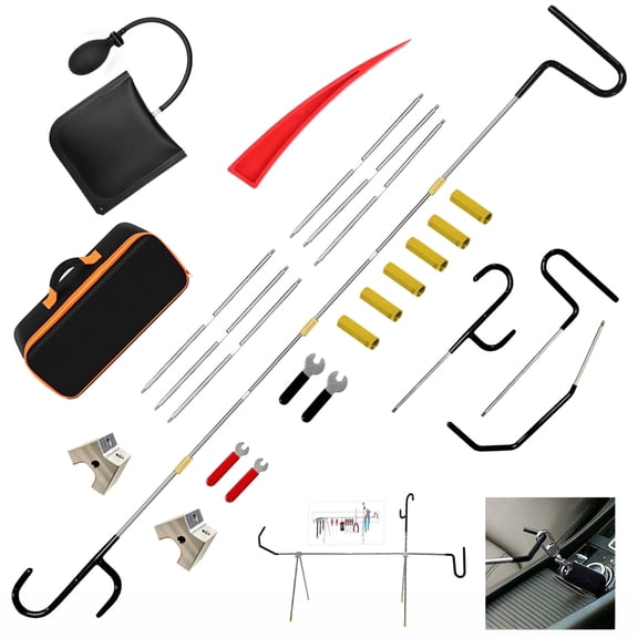 26-Piece Stainless Steel Car Tool Set, 59-inch J-Hook for Emergency Unlocking of Car Windows and Doors, Spare Key Hook