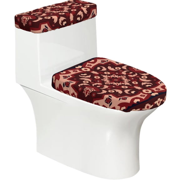 Persian Carpet Indian Arabesque Abstract 2-Piece Elastic Toilet Lid and Tank Cover Set Soft Universal Fit Bathroom Decor Protector