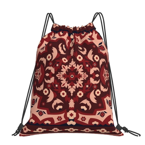 Persian Carpet Indian Arabesque Abstract Large Drawstring Backpack Casual Cinch Sack Bag Backpack for Sports Hiking Travel Gym