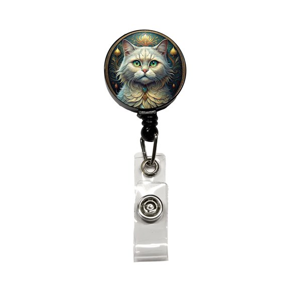 Persian Cat Art Nouveau Retractable Reel ID Badge Key Card Name Tag Holder with Clip