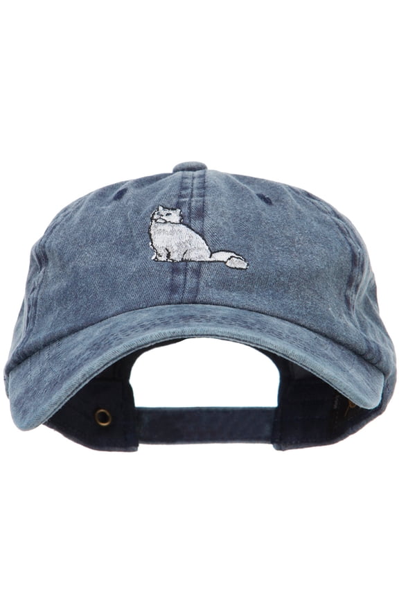 Persian Cat Embroidered Washed Cotton Twill Cap - Navy OSFM