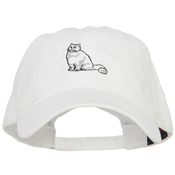Persian Cat Embroidered Washed Cotton Twill Cap - White OSFM