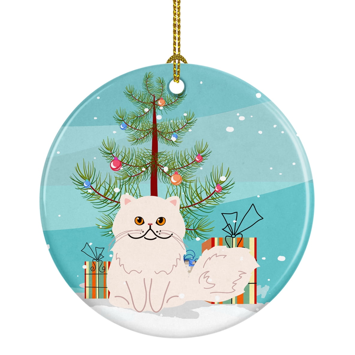 Persian Cat Merry Christmas Tree Ceramic Ornament