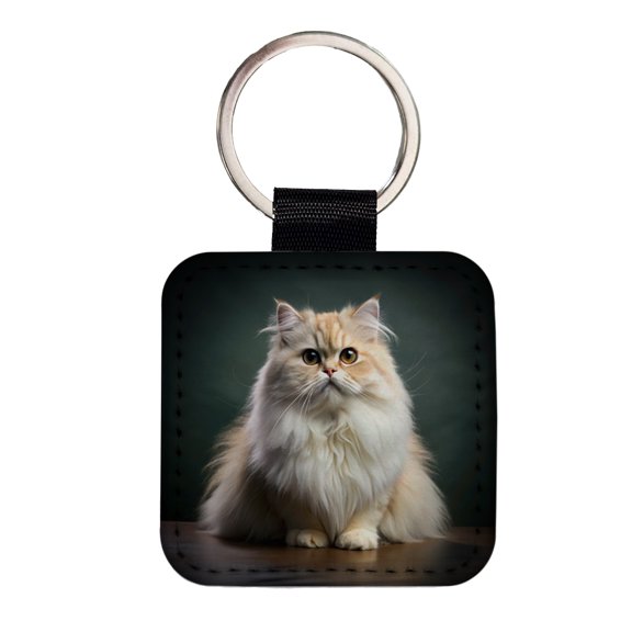 Persian Cat Photo Faux Leather Square Keychain