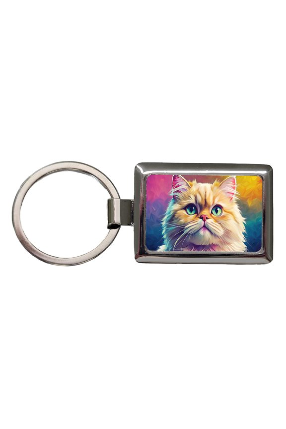 Persian Cat Pop Art Metal Rectangle Keychain