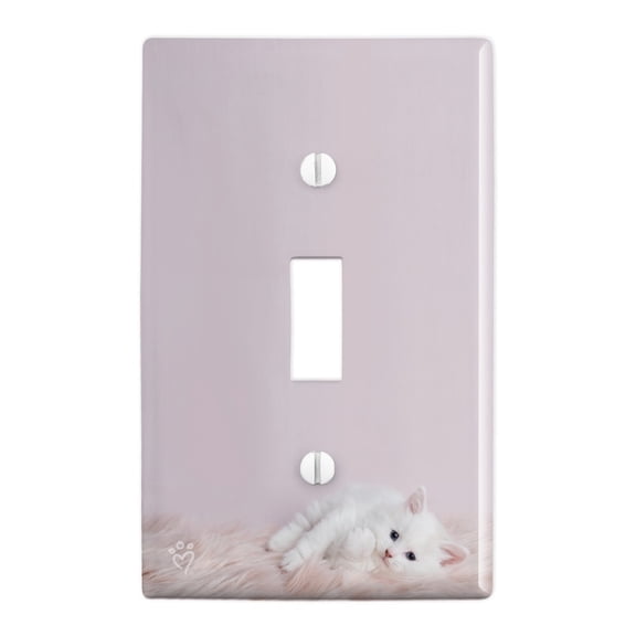 Persian Cat White Kitten Fluffy Furry Blanket Plastic Wall Decor Toggle Light Switch Plate Cover
