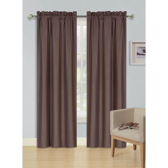 Persian Collection Matte (Not Shiny) 2 Panels Brown Coffee Solid Blackout Thermal Rod Pocket Foam Lined Window Curtain Drape R64 108 Length