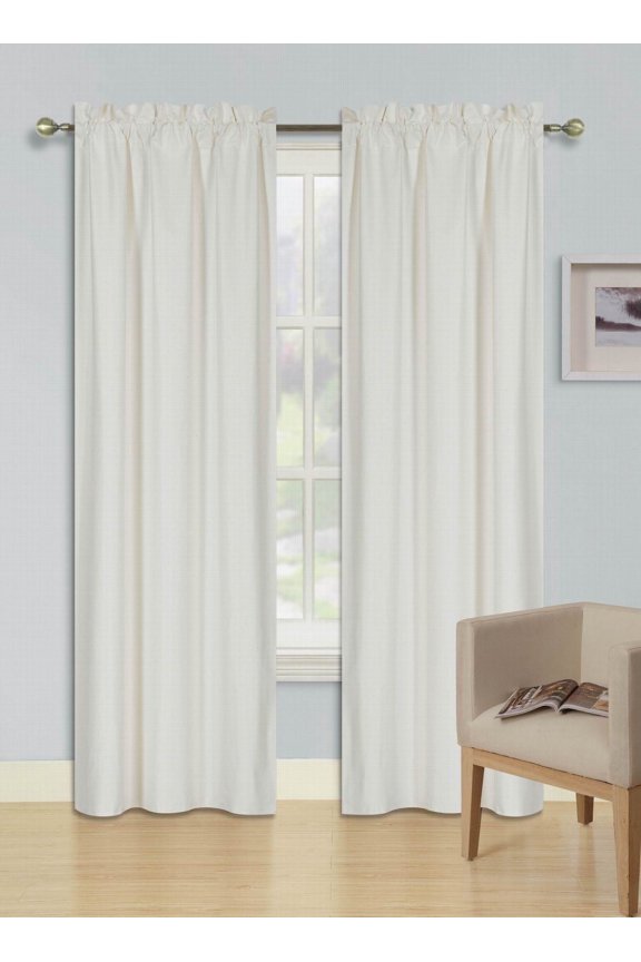 Persian Collection Matte (Not Shiny) 2 Panels Ivory Off White Solid Blackout Thermal Rod Pocket Foam Lined Window Curtain Drape R64 95 Length