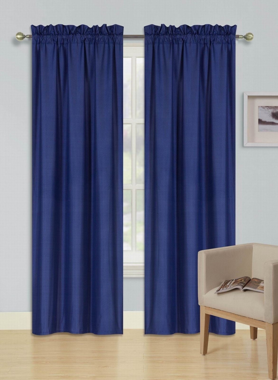 Persian Collection Matte (Not Shiny) 2 Panels Navy Blue Solid Blackout Thermal Rod Pocket Foam Lined Window Curtain Drape R64 95 Length
