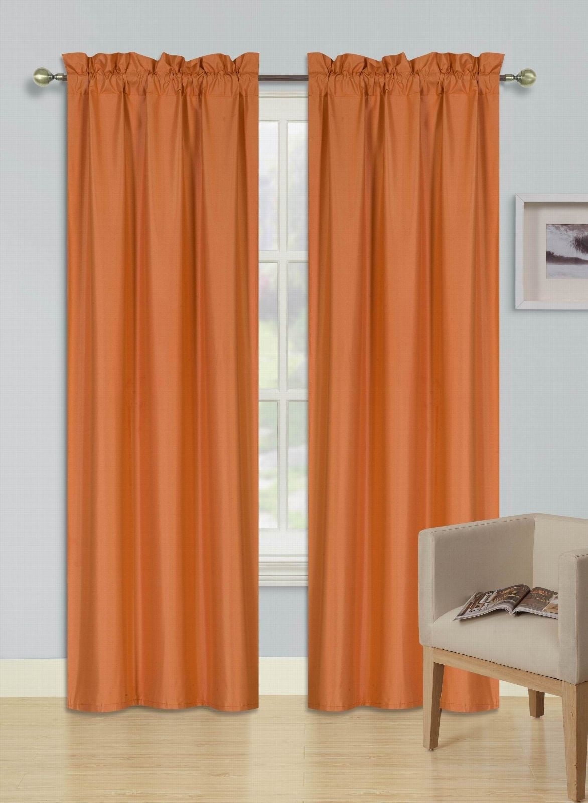 Persian Collection Matte (Not Shiny) 2 Panels Orange Solid Blackout Thermal Rod Pocket Foam Lined Window Curtain Drape R64 95 Length
