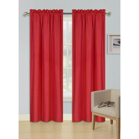 Persian Collection Matte (Not Shiny) 2 Panels Red Solid Blackout Thermal Rod Pocket Foam Lined Window Curtain Drape R64 108 Length