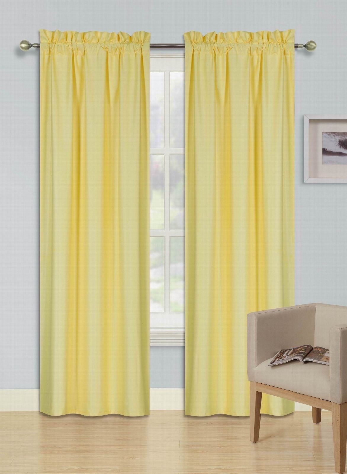 Persian Collection Matte (Not Shiny) 2 Panels Yellow Solid Blackout Thermal Rod Pocket Foam Lined Window Curtain Drape R64 95 Length