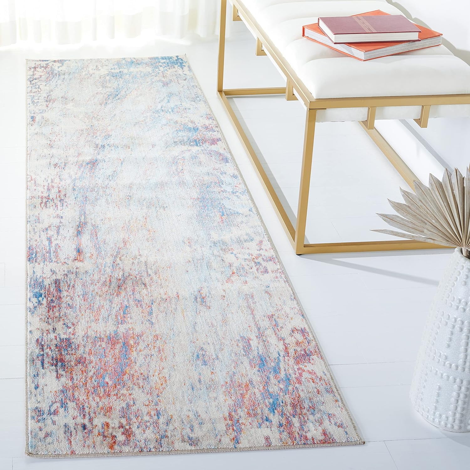 Persian Collection Runner Rug 2'2" X 8', Blue & Rust, Modern Abstract