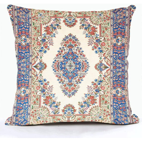 Persian Ethnic Pattern Boho Pillow Cover Southwest Farmhouse Pillow Cover Home Decor 18x18 Inch Cotton Linen Throw Pillow Case Cushion Cover for Sofa Couch