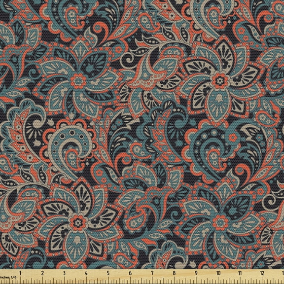 Ambesonne Persian Fabric by the Yard Upholstery, Oriental Paisley Motif, 3 Yards, Multicolor