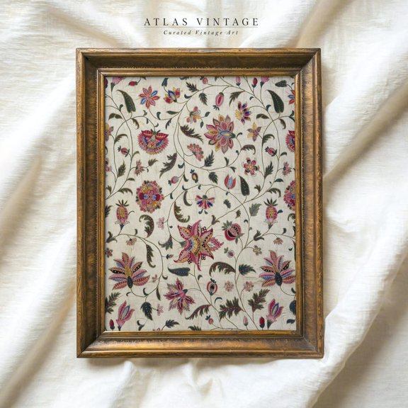 Persian Floral Print Vintage Mughal Wall Art Botanical Fabric Indian Decor Art
