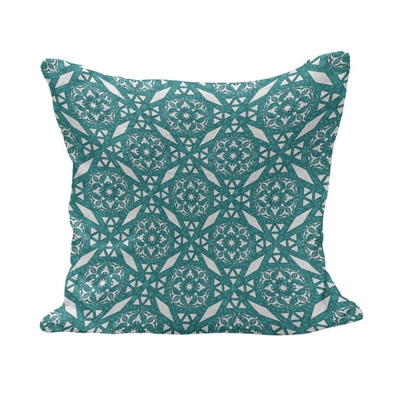 Persian Fluffy Throw Pillow Cushion Cover, Moroccan Geometrical Style Illustration with Oriental Floral Swirl Details, Decorative Square Accent Pillow Case, 28" x 28", Teal White, by Ambesonne